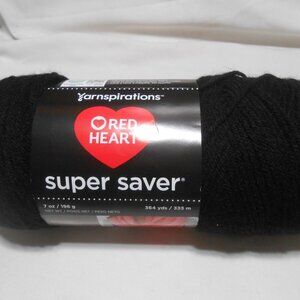 NEW RED HEART SUPER SAVER 7 OZ. MEDIUM 4 BLACK NOIR NEGRO YARN 364 YDS 🧶